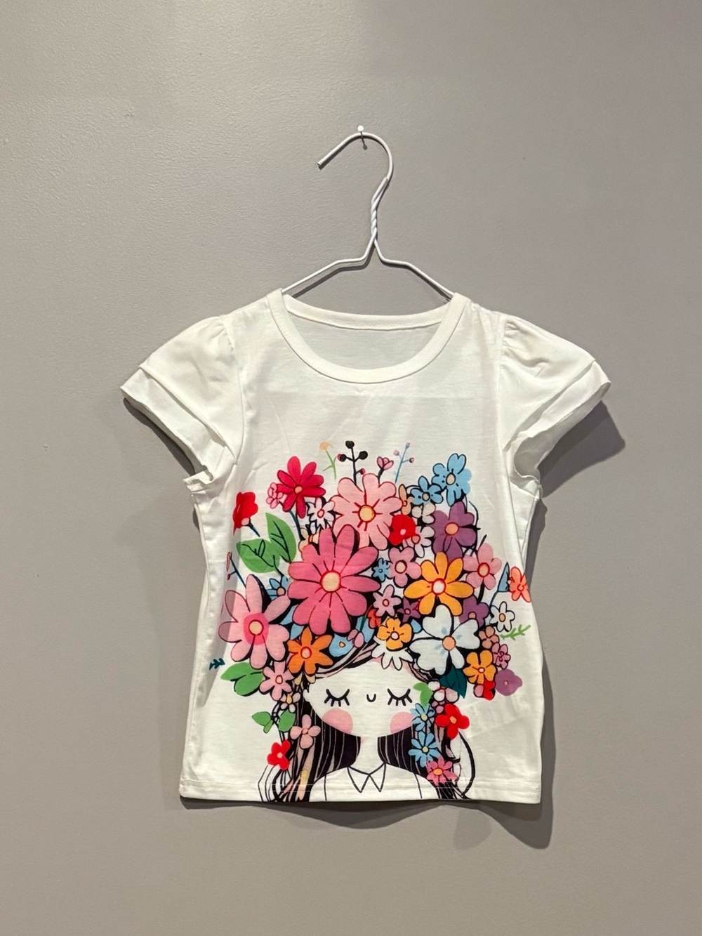 SHEIN White Tee with Colorful Flower Crown Graphic